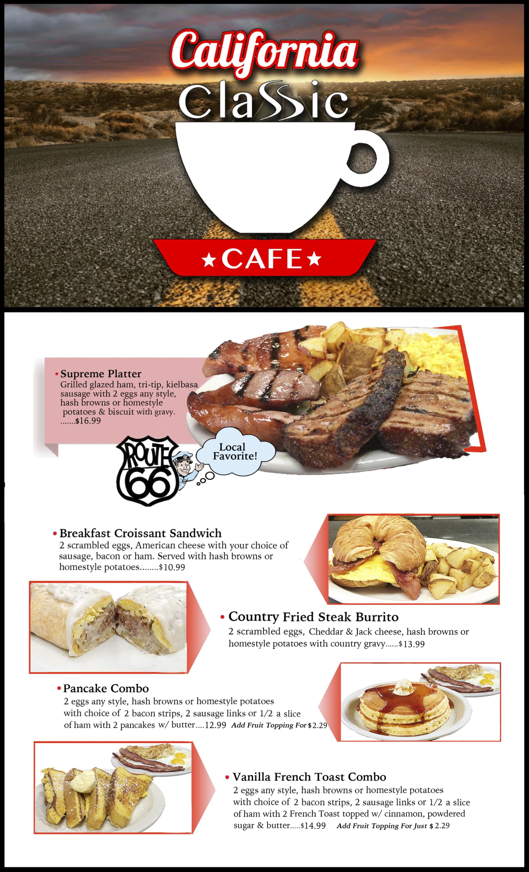 California Classic Cafe - Menu